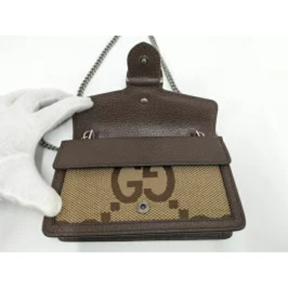 GUCCI Chain Shoulder Bag Jumbo GG Canvas Beige Brown - Picture 7 of 9